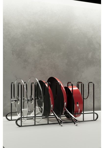 Metal Siyah Renk Tava ve Tencere Kapağı Düzenleyici Raf Mutfak Dolabı Tel Tencere Tava Organizeri fiyatları