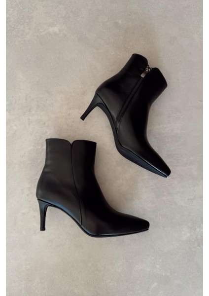 Adele Siyah Hakiki Deri Topuklu Bot