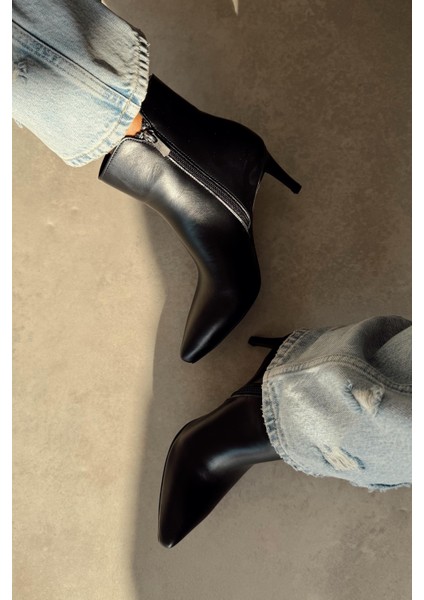 Adele Siyah Hakiki Deri Topuklu Bot modelleri