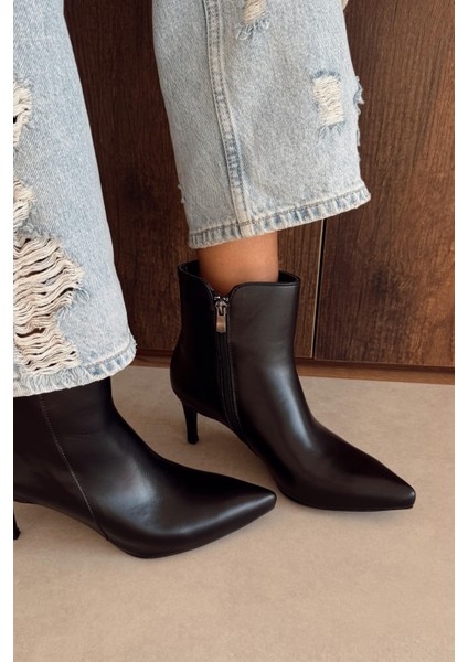 Adele Siyah Hakiki Deri Topuklu Bot indirimleri
