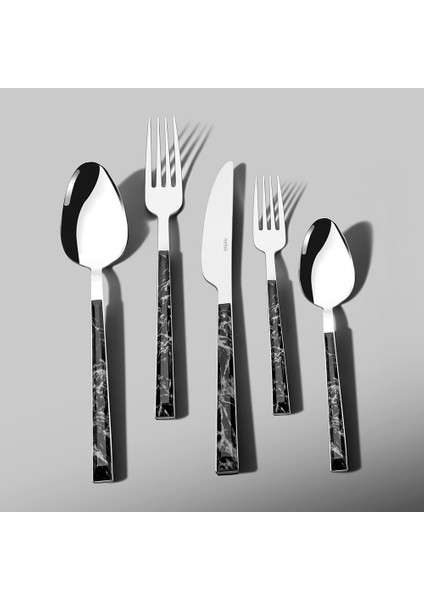 Tulip Siyah 6 Kişilik Mermer Desenli 30 Parça Kutulu Çatal Kaşık Bıçak Takımı modelleri