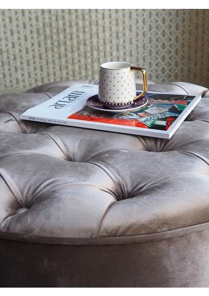 Bej Rengi Kapitoneli 70X40 cm Dekoratif Püsküllü Vintage Puf modelleri