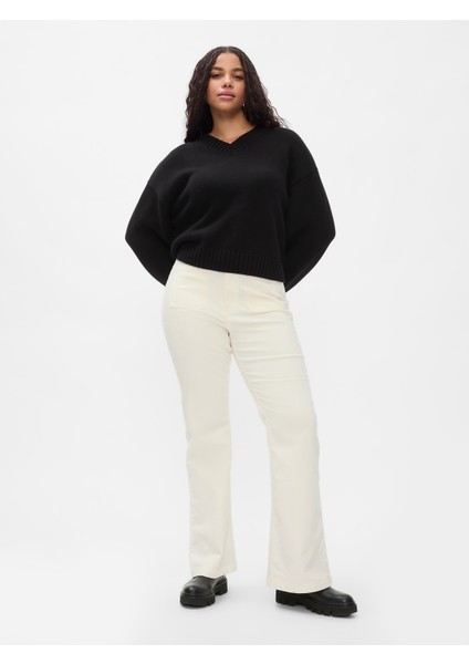 Kadın Kırık Beyaz High Rise Kadife '70s Flare Jean Pantolon