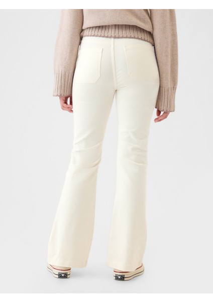 Kadın Kırık Beyaz High Rise Kadife '70s Flare Jean Pantolon