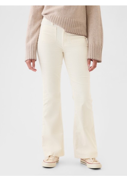 Kadın Kırık Beyaz High Rise Kadife '70s Flare Jean Pantolon