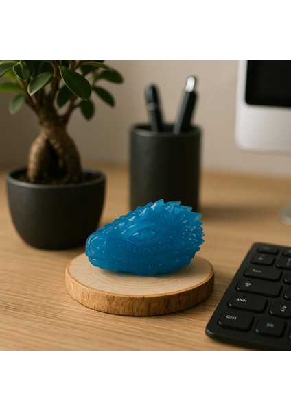 El Yapımı Mavi Reçine Dragon (Ejderha) Başı Figür – Dekoratif Masaüstü Obje & Koleksiyon Ürünü