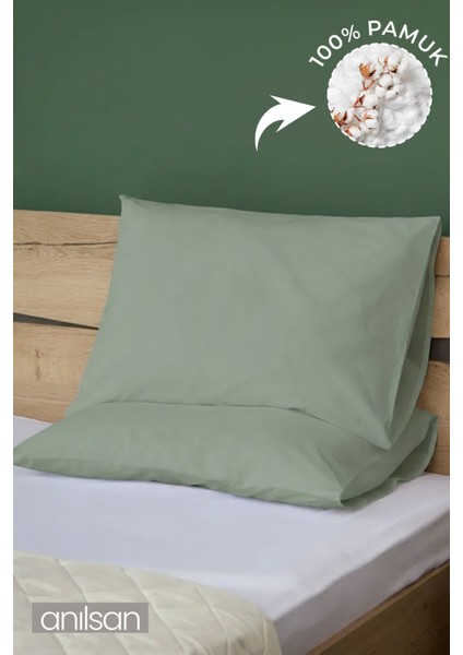 2'li Mint Yeşili Yastık Kılıfı – 50X70 Cm, %100 PAMUK,63TEL