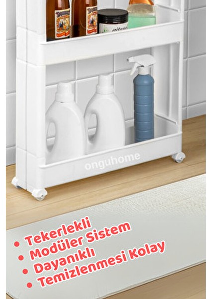 Slim Raf 4 Katlı Çok Amaçlı Tekerlekli Organizer Mutfak Rafı Banyo Düzenleyicisi (Beyaz) fiyatları