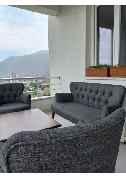 - Roma Çay Seti Koltuk Takımı - Keten Kumaş - Ahşap Ayak - Koyu Gri fiyatları