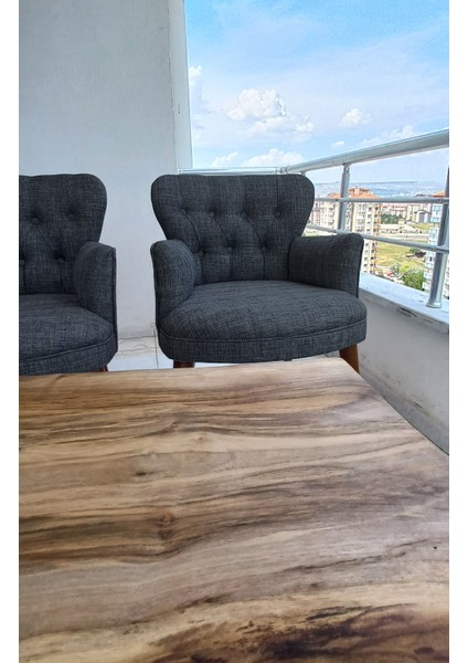 - Roma Çay Seti Koltuk Takımı - Keten Kumaş - Ahşap Ayak - Koyu Gri modelleri