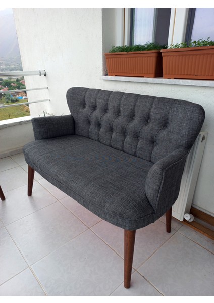 - Roma Çay Seti Koltuk Takımı - Keten Kumaş - Ahşap Ayak - Koyu Gri fırsatları