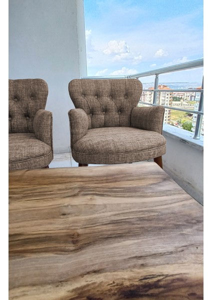 - Roma Çay Seti Koltuk Takımı - Keten Kumaş - Ahşap Ayak - Kahverengi fiyatları