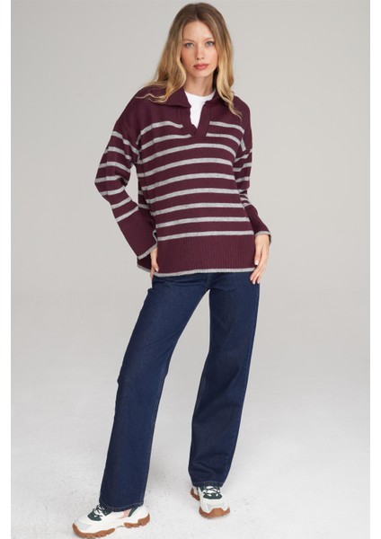 Çetinkaya Fithit 2137 Kadın V Yaka Akrilik Yırtmaçlı Triko Kazak Mürdüm fiyatları