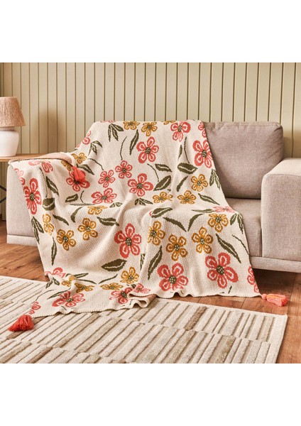 Soft Floriva Triko Tv Battaniyesi - Krem - 120X160 cm