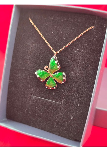 Mineli Kelebek Gümüş Kolye