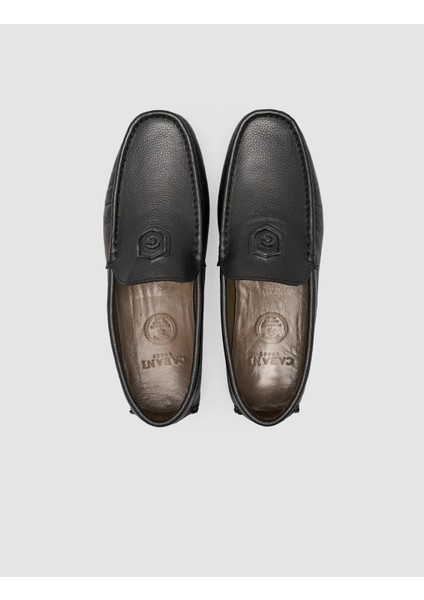%100 Hakiki Deri Siyah Logo Detaylı Erkek Loafer Ayakkabı fırsatları
