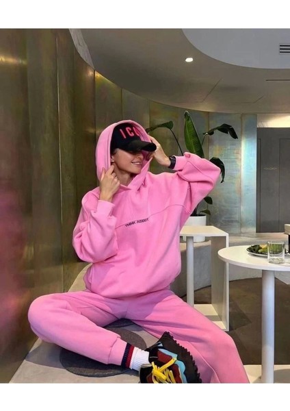 Eyesof Nakış Işlemeli Üç Iplik Sweat Takım- Pembe