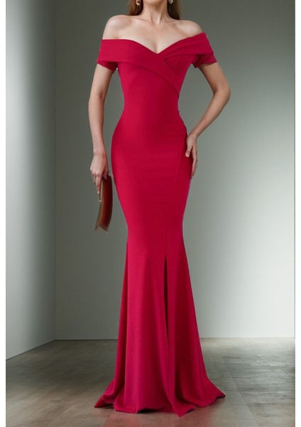 Eyesof Kadın Dalgıç Kumaş Kayık Yaka ve Dekolte Detaylı Elbise