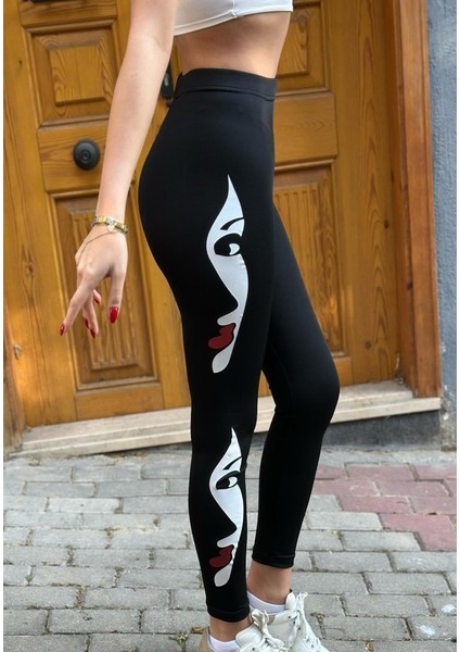 Eyesof Kadın Yüz Baskılı Dalgıç Kumaş Tayt