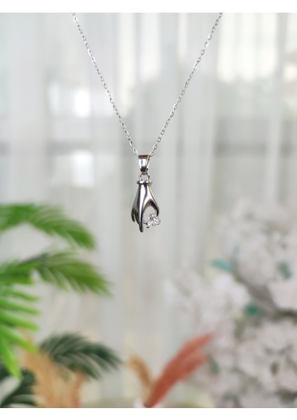 Paslanmaz Çelik Zirkon Taşlı El Figürlü Kolye fiyatları