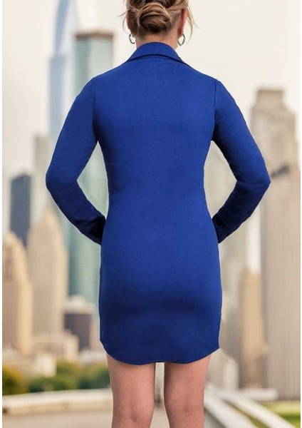 Eyesof Kadın Uzun Kollu Polo Yaka Ön Kısım Çıtçıtlı Düğme Detay Scuba Krep Mini Boy Elbise