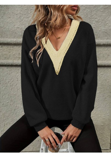 Eyesof Kadın Uzun Kollu V Dantel Yaka Şardonsuz Üç Iplik Bluz fiyatları