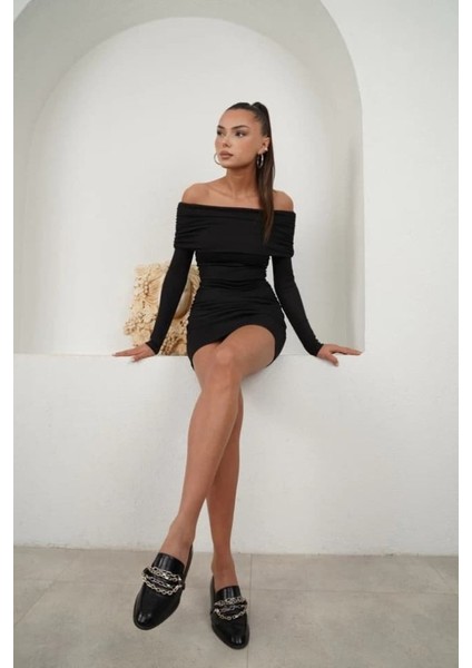 Eyesof Kadın Madonna Mendil Yaka Fırsat Ürün Büzgülü Mini Elbise fiyatları