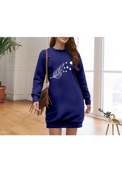 Eyesof Kadın Uzun Kollu Bisiklet Yaka Desenli Viskon Iki Iplik Elbise