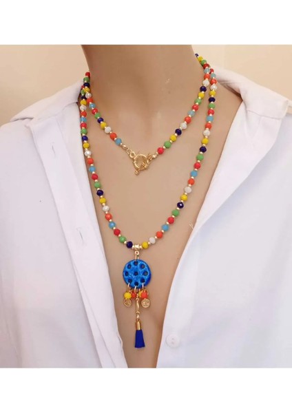 Uzun Doğal Taş Süryani Nazar Taşı Kolye Farklı Renk Seçenekleri