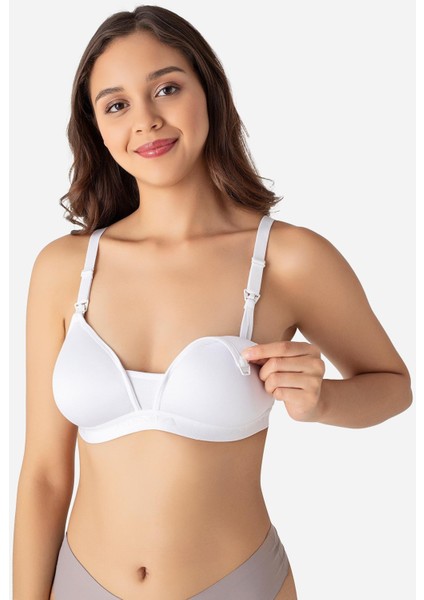 3'lü Paket Beyaz Kadın Balensiz Kaplı Emzirme Sütyeni Göğüs Ucu Görünmez Pamuklu Yumuşak Dokulu