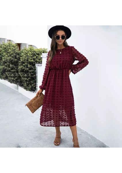 Eyesof Kadın Uzun Kollu Astar Detay Fırsat Ürün Ponpon Şifon Elbise modelleri