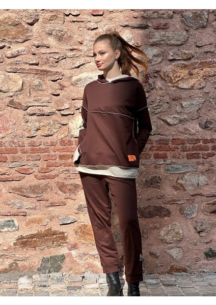 Eyesof Kadın Kahve Kapşonlu Etek Ucu Detay Arma Ters Dikiş Gorunumlu Ikili Takım fiyatları