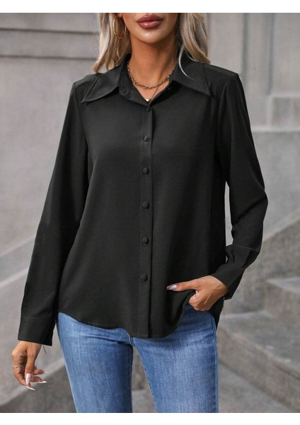 Eyesof Kadın Uzun Kollu Yakalı Önden Düğmeli Aerobin Gömlek