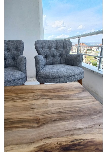 - Roma Çay Seti Koltuk Takımı - Keten Kumaş - Ahşap Ayak - Gri fiyatları