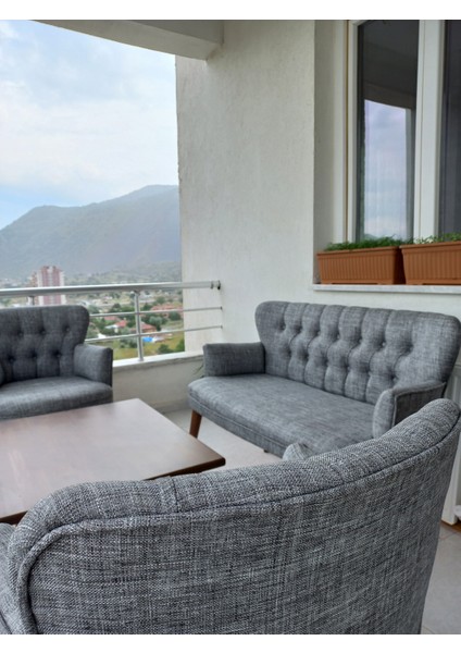 - Roma Çay Seti Koltuk Takımı - Keten Kumaş - Ahşap Ayak - Gri modelleri