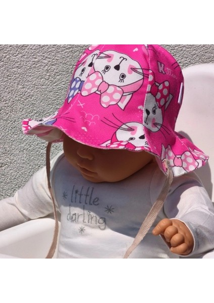 Çift Taraflı Bağlamalı Keten Görünümlü Bebek Bucket Şapka