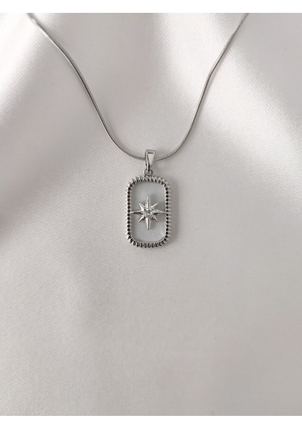 Kadın Paslanmaz Çelik Sedef Taşlı Kutup Yıldızı Kolye