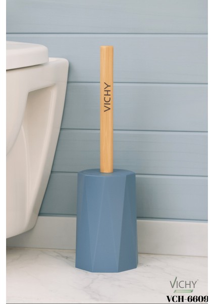 Vıchy Bambu Saplı Dekoratif Şık Tasarımlı Klozet Fırçası Mavi VCH-6609
