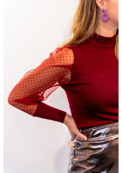 Eyesof Kadınkolu Tül Detaylı Yarım Balıkçı Kaşkorse Bluz