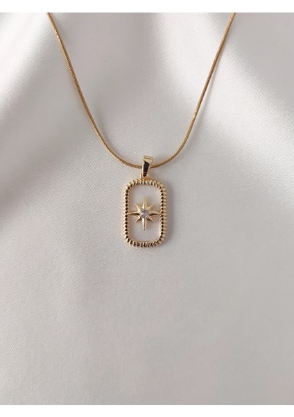 Kadın Paslanmaz Çelik Sedef Taşlı Kutup Yıldızı Kolye