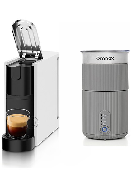 Ox-Pro Kapsüllü Espresso Kahve Makinesi Beyaz & Swifo Max Süt Köpürtücü