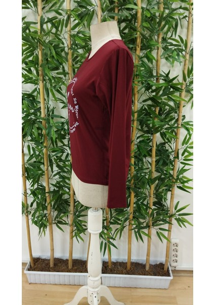 Eyesof Kadın Uzun Kollu Bisiklet Yakabe Youdesenli Viskon Bluz