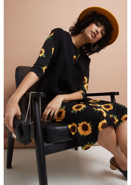 Eyesof Kadın Truvakarkol Bisiklet Yaka Midi Mikro Elbise indirimleri