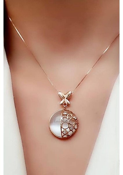 Beyaz kedi gözü taşlı 925 ayar gümüş rose ıtalyan tasarımı kolye fiyatları