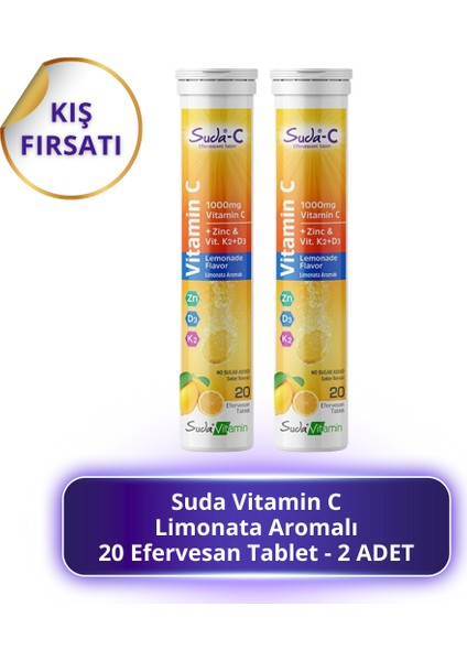 Vitamin Suda-C Vitamin C Limonata Aromalı 20 Efervesan Tablet - 2 Adet