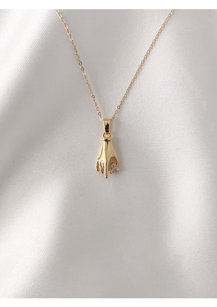 Paslanmaz Çelik Zirkon Taşlı El Figürlü Kolye