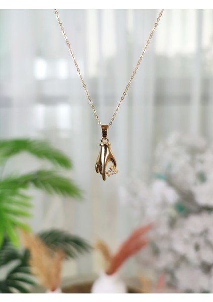 Paslanmaz Çelik Zirkon Taşlı El Figürlü Kolye fiyatları