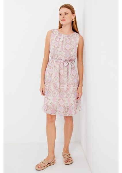 Eyesof 2501 Desenli Sıfır Kol Şifon Elbise - Pembe fırsatları