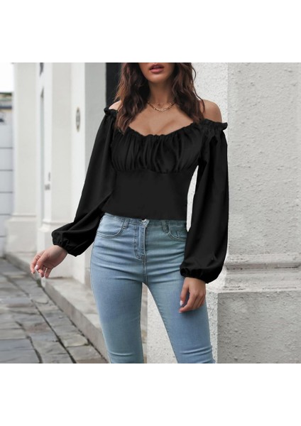 Eyesof Kadın Uzun Kollu Kare Yaka Göğüs Büzgü Detay Sandy Bluz