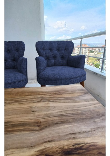 - Roma Çay Seti Koltuk Takımı - Keten Kumaş - Ahşap Ayak - Mavi fiyatları